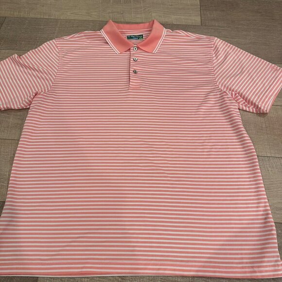 PRO TOUR MENS PINK AND WHITE STRIPE DRY FIT GOLF SHIRT SIZE XL - Picture 2 of 8